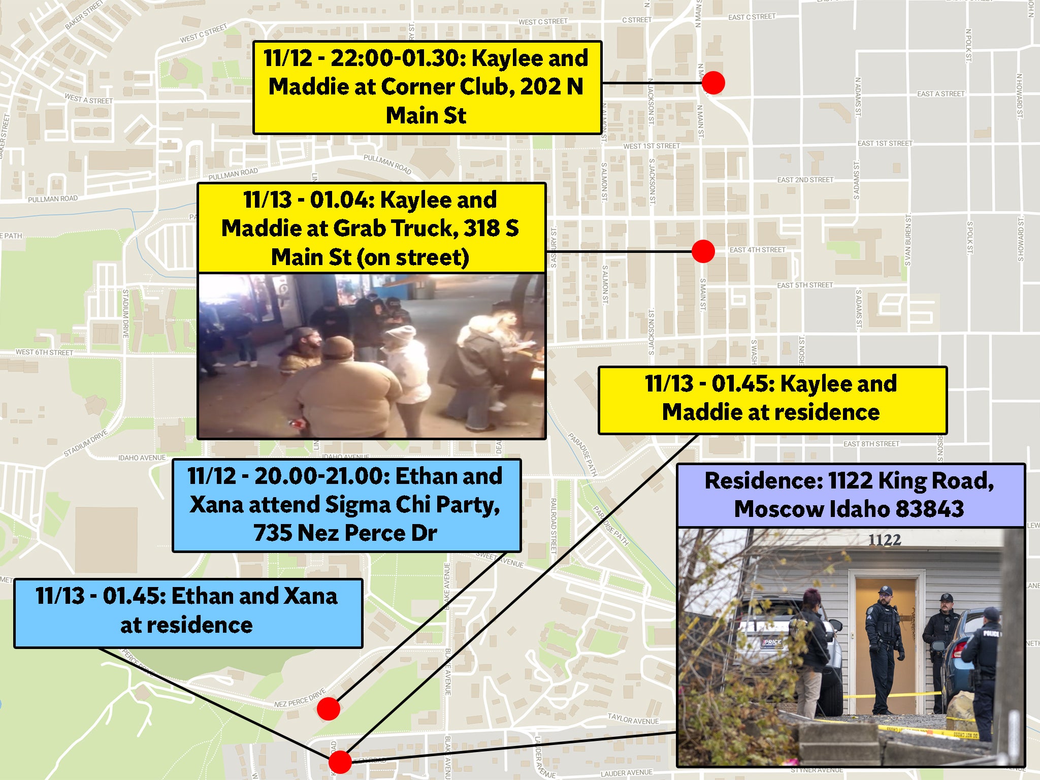 Update On Idaho Student Murders 911 Call Logs Reveal Sightings Of   Moscow Idaho Murders Map 